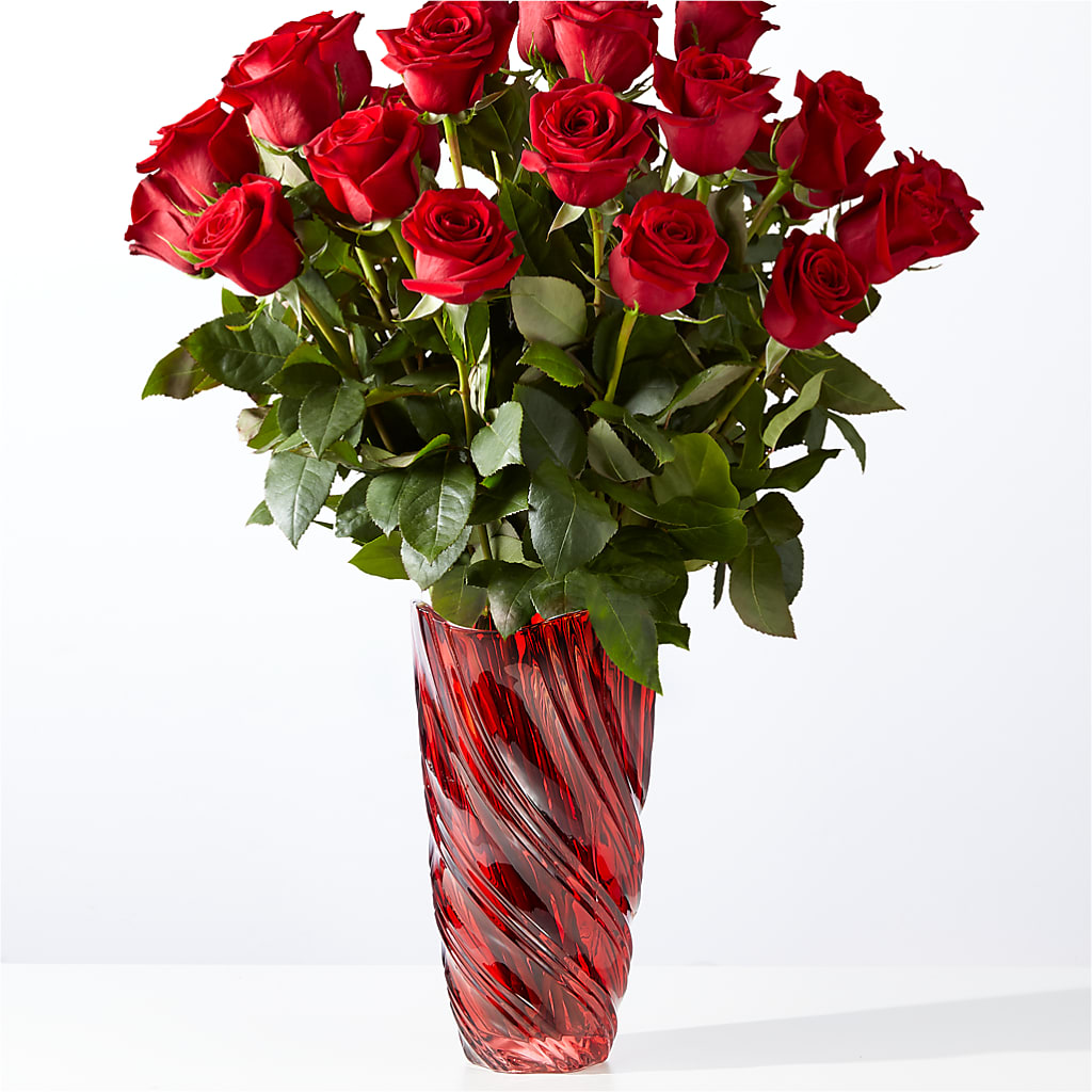 Classic Love Red Rose Bouquet with Luxe Swirl Vase – Lighthouse Florist And Custom Designs, Rochester NY
