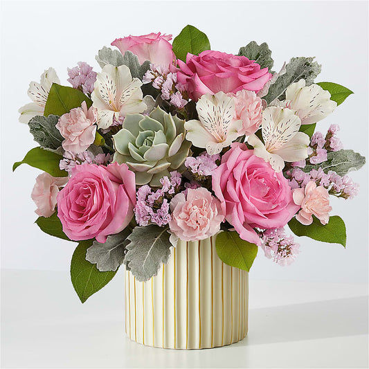Dusty Rose Bouquet with Ivory Vase –  Lighthouse Florist And Custom Designs, Rochester NY
