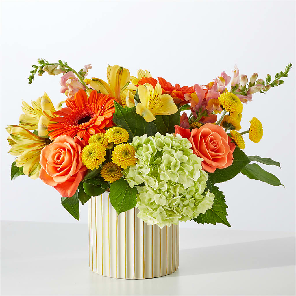 Autumn Sunshine Bouquet with Ivory Vase –  Lighthouse Florist And Custom Designs, Rochester NY