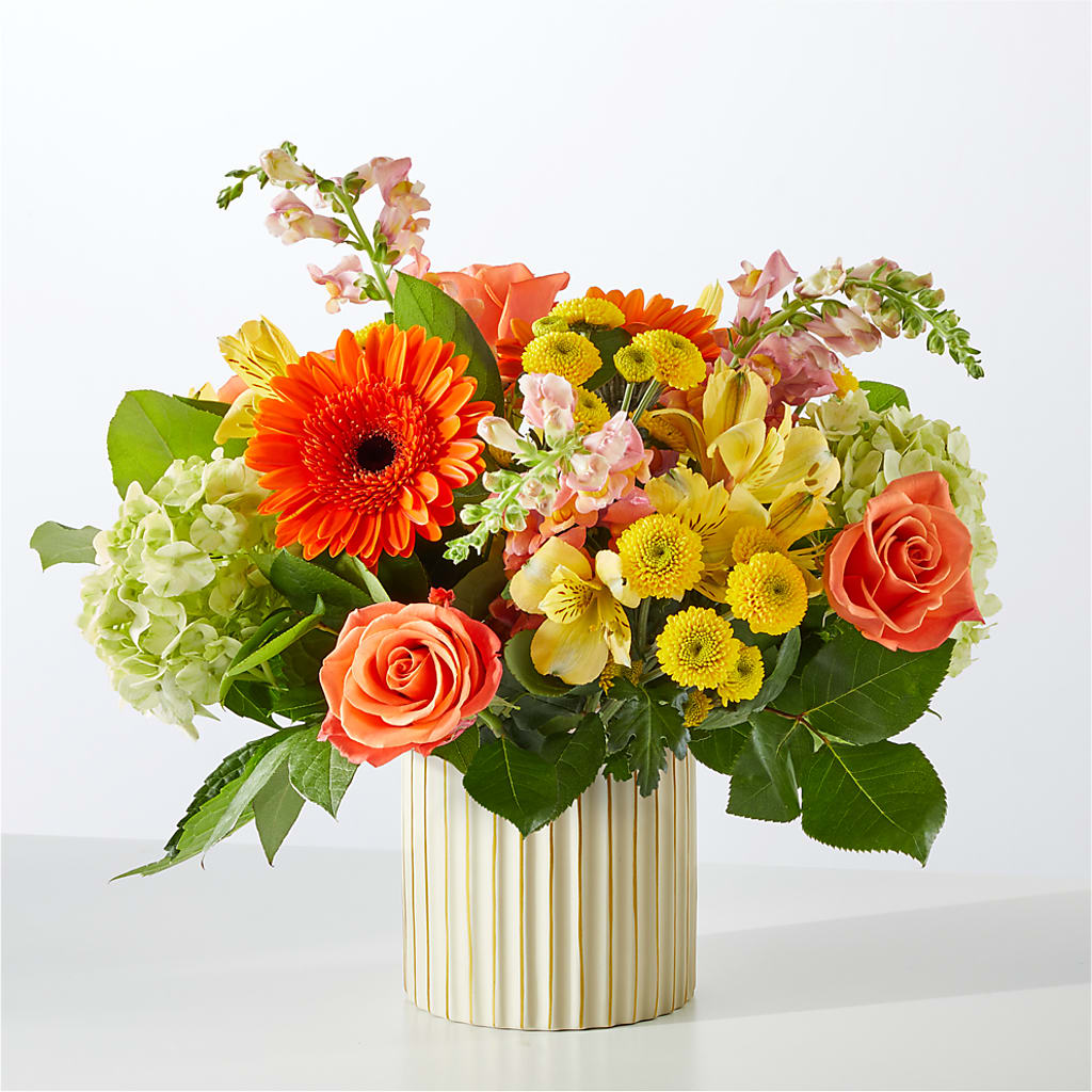 Autumn Sunshine Bouquet with Ivory Vase –  Lighthouse Florist And Custom Designs, Rochester NY