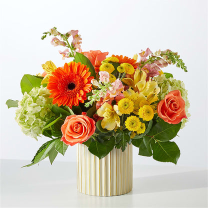 Autumn Sunshine Bouquet with Ivory Vase –  Lighthouse Florist And Custom Designs, Rochester NY